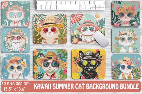 Download Kawaii Summer Cat Background Bundle - Premium Resources