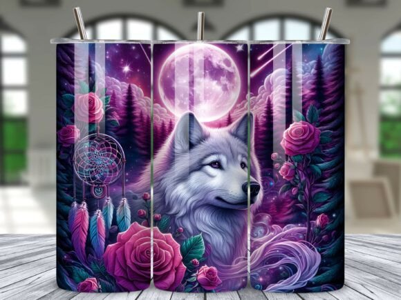 Download Magical Wolf Moon Dreamcatcher Tumbler - Magical wolf Collection
